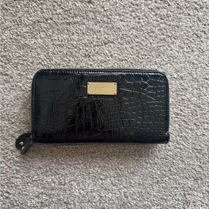 Steve Madden Black Croc-Embossed Zip-Around Wallet